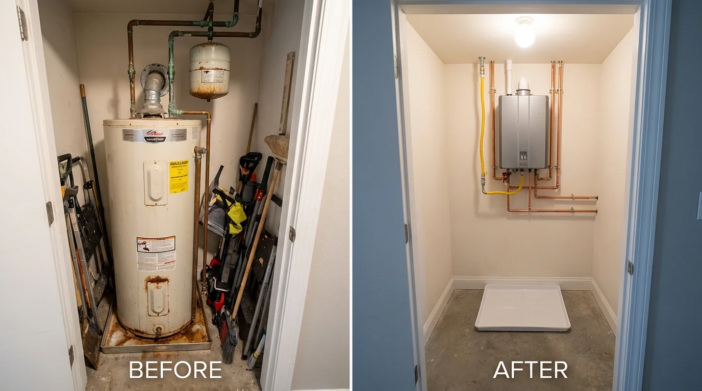 Tank water heater versus wall-mounted tankless unit comparison for Cheshire, CT homeowners
